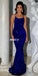 Royal Blue Mermaid Sequin Backless Spaghetti Straps Prom Dresses, FC7021