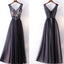 V-Neck Prom Dress, Tulle A-Line Prom Dress, Applique Prom Dress, LB0713