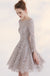 Off Shoulder Long Sleeve Lace Junior School Dress, Knee-Length Homecoming Dress, LB0723