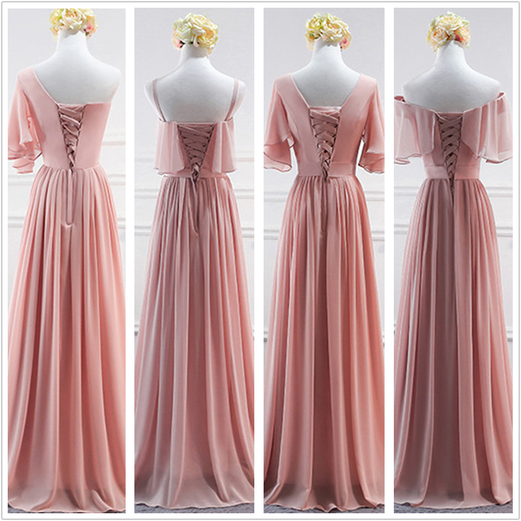 Mismatched Chiffon A-Line Simple Bridesmaid Dress, Lace-Up Floor-Length Bridesmaid Dress, LB0750