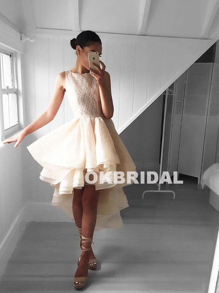 High-Low Lace Homecoming Dress, Organza Sleeveless Homecoming Dress, KX754