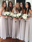 Long V-Back Chiffon Bridesmaid Dress, Sleeveless Floor-Length Bridesmaid Dress, LB0770