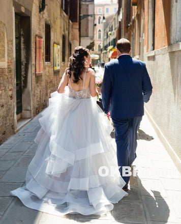 Charming Beaded Top Wedding Dress, A-Line Organza Backless Wedding Dress, KX786