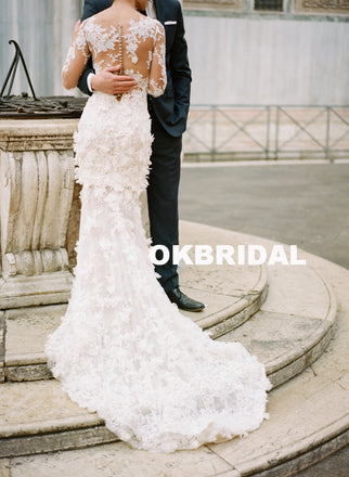 Charming Long Sleeve Wedding Dress, Luxury Lace Mermaid Wedding Dress, KX788