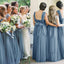 Cheap Tulle Convertible Bridesmaid Dress, Long Backless Bridesmaid Dress, KX813