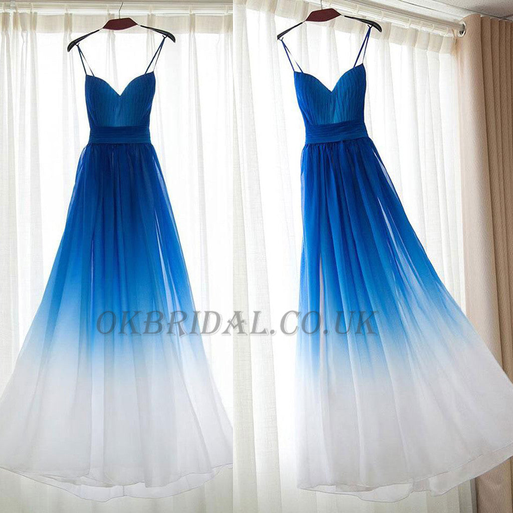 Spaghetti Straps Prom Dress, Gradient Prom Dress, Chiffon Prom Dress, Unique Prom Dress, Floor-Length Party Dresses, KX82