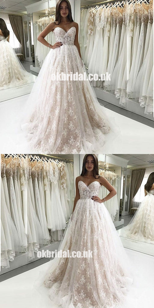 New Arrival Sweet Heart A-Line Wedding Dress, Lace Charming Backless Tulle Luxury Wedding Dress, LB0830