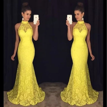 Long Yellow Mermaid Charming Sleeveless Cheap Prom Dresses, KX84
