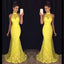 Long Yellow Mermaid Charming Sleeveless Cheap Prom Dresses, KX84