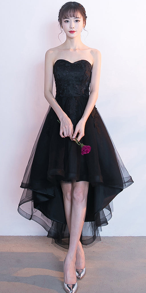 High-Low Tulle Unique Homecoming Dress, Applique Sweet Heart Black Homecoming Dress, LB0854