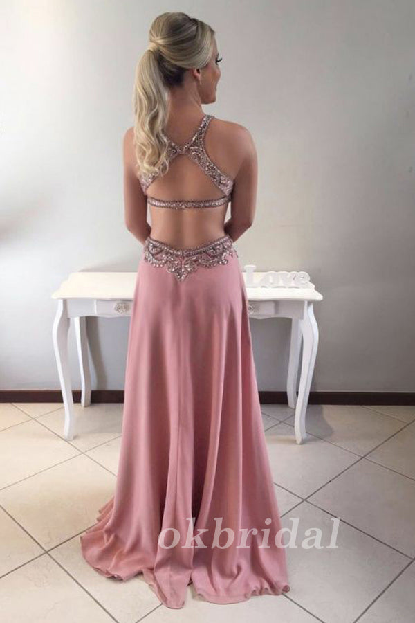 Chiffon Prom Dress, Beading Prom Dress, Sexy Prom Dress, Sleeveless Prom Dress, LB0879