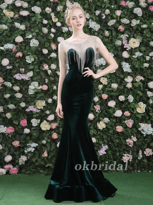 Velvet Prom Dress, Mermaid Prom Dress, Sleeveless Prom Dress, Beading Prom Dress, Sexy Prom Dress, Floor-Length Party Dresses, Evening Dresses, LB0895