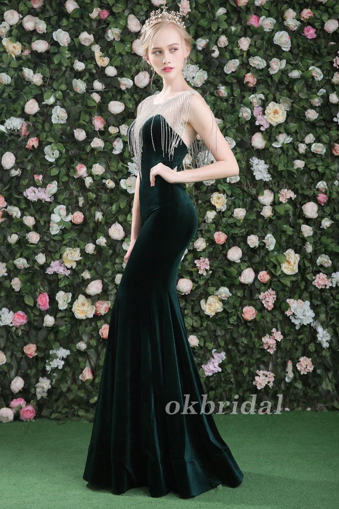 Velvet Prom Dress, Mermaid Prom Dress, Sleeveless Prom Dress, Beading Prom Dress, Sexy Prom Dress, Floor-Length Party Dresses, Evening Dresses, LB0895