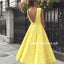 Deep V-Neck Homecoming Dress, Lace Yellow Homecoming Sleeveless Junior School Dress, V-Back Homecoming Dress, LB0915