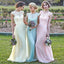 Different Colors Junior Pretty Cap Sleeve Small Round Neck Chiffon Top Lace Long Affordable Bridesmaid Dresses, WG91