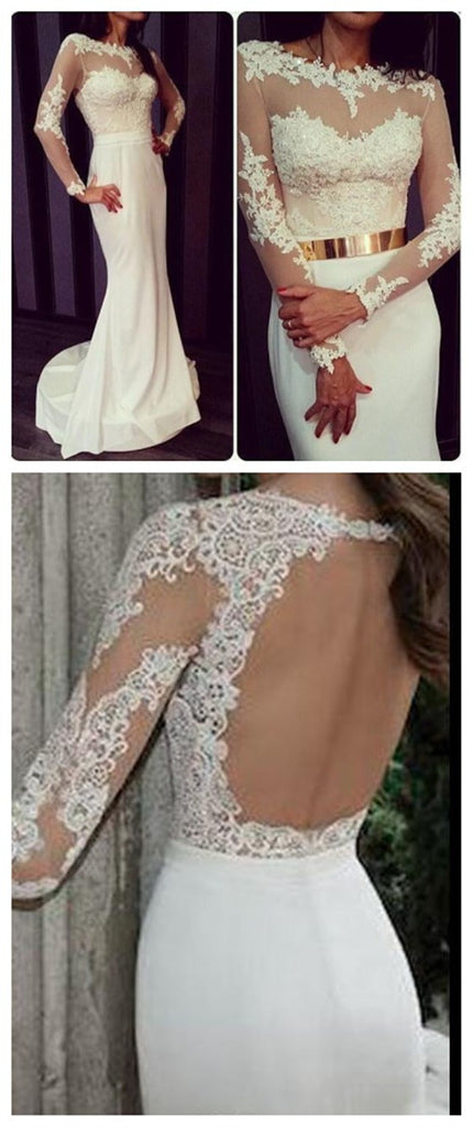 Newest White Prom Dresses, Long Sleeves Prom Dresses,Formal Prom Dresses, Sexy Prom Dresses, Charming Prom Dresses, Open Back Prom Dresses,Prom Dresses Online,PD0118