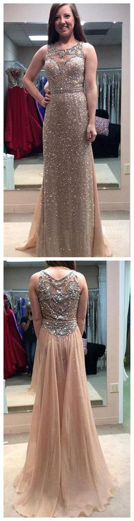 Charming Long See Through Sequin Rhinestone Prom Dresses,PD0069