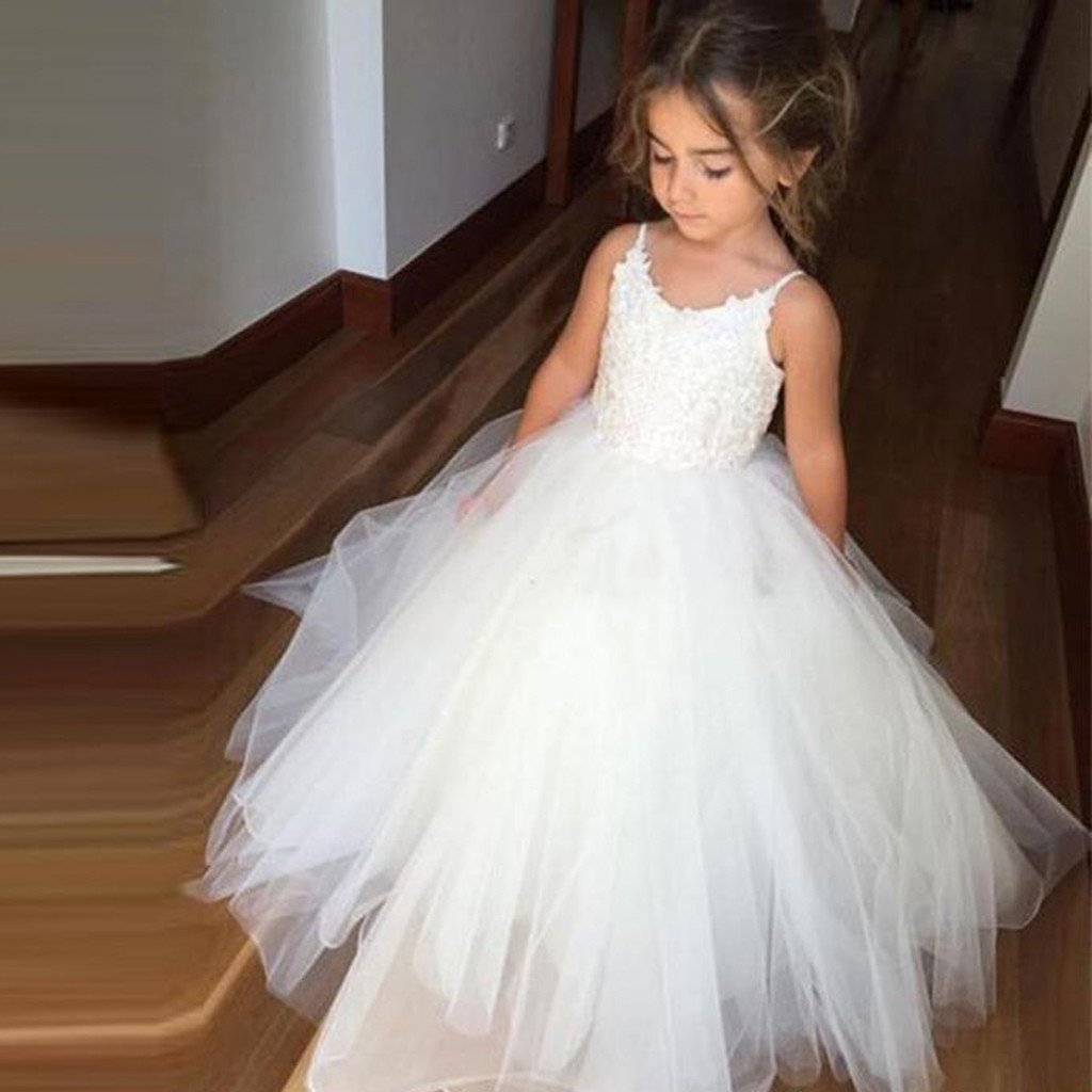 Spaghetti Lace Top White Tulle Hot Sale Flower Girl Dresses For Wedding Party, FG005