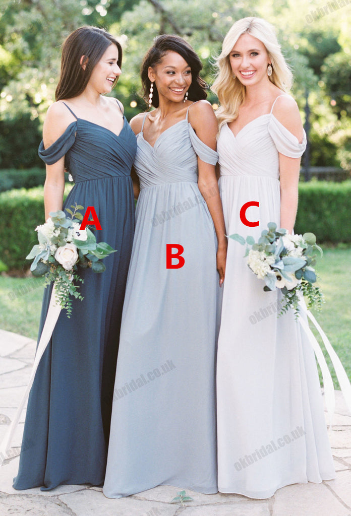 Different Colors Chiffon Bridesmaid Dress, Spaghetti Straps A-Line Backless Bridesmaid Dress, KX1494