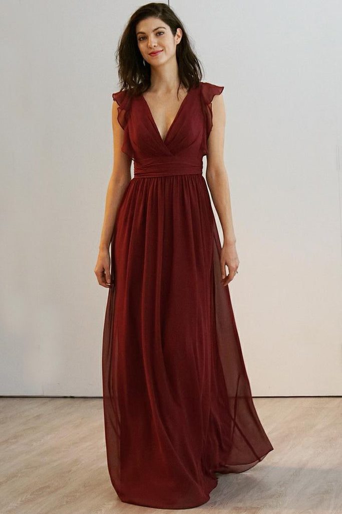 Simple A-Line Chiffon Inexpensive Open-Back Bridesmaid Dress, FC2054