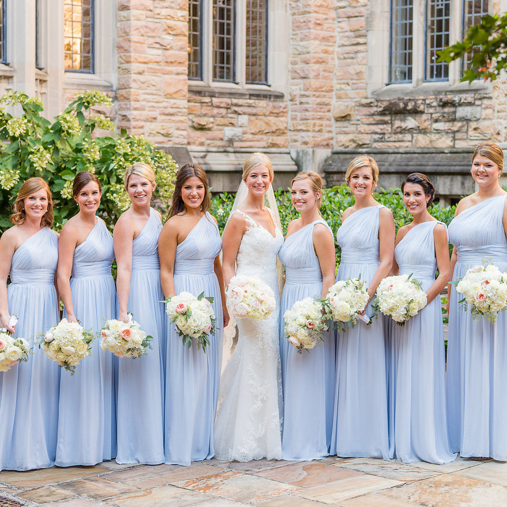 One Shoulder Cheap Bridesmaid Dress, A-Line Chiffon Light Blue Bridesmaid Dress, KX1021