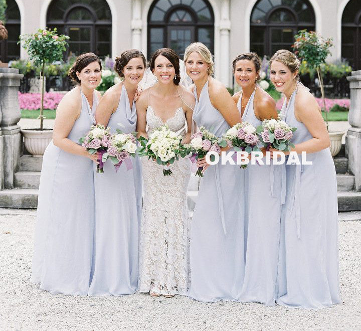 Simple Halter Cheap Long A-Line Chiffon Backless Floor-Length Bridesmaid Dresses, KX1031