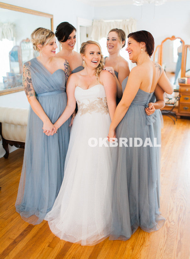 Mismatched Tulle Floor-Length Cheap Backless Long Bridesmaid Dresses, KX1045