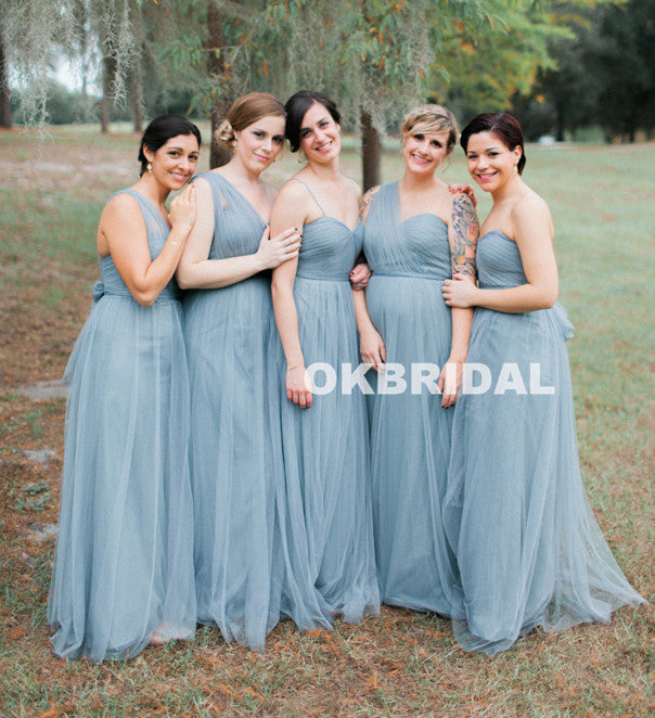 Mismatched Tulle Floor-Length Cheap Backless Long Bridesmaid Dresses, KX1045