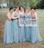 Mismatched Tulle Floor-Length Cheap Backless Long Bridesmaid Dresses, KX1045