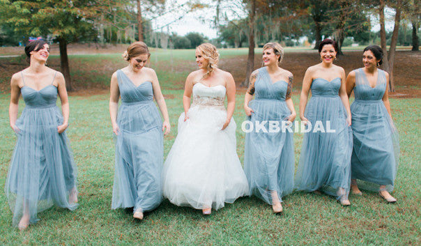 Mismatched Tulle Floor-Length Cheap Backless Long Bridesmaid Dresses, KX1045