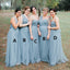 Mismatched Tulle Floor-Length Cheap Backless Long Bridesmaid Dresses, KX1045