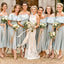 Charming Tea-Length Off Shoulder Bridesmaid Dresses, Soft Satin Bridesmaid Dresses, KX1081