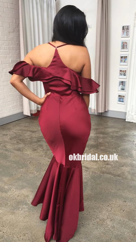 Sexy V-Neck Mermaid Bridesmaid Dress, Spaghetti Straps High-Low Bridesmaid Dress, KX1352