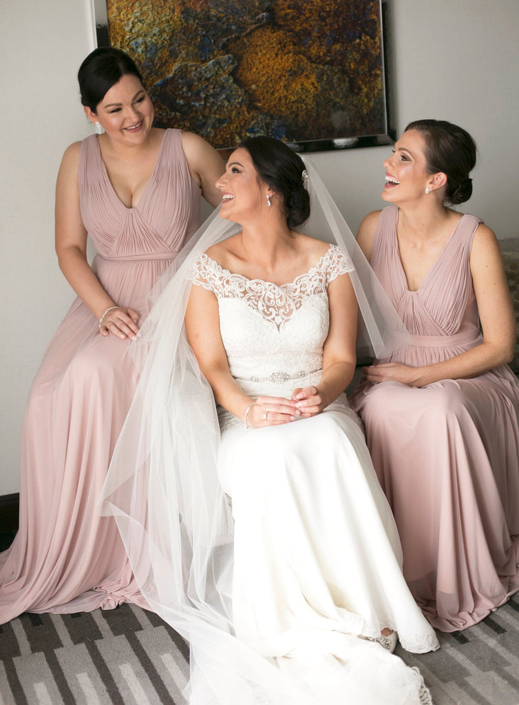 Long Chiffon V-Neck Sleeveless Bridesmaid Dress, A-Line Cheap Pink Bridesmaid Dress, KX1382