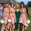 Mismatched High-Low Satin Backless A-Line Different Styles Applique Bridesmaid Dress, FC1414