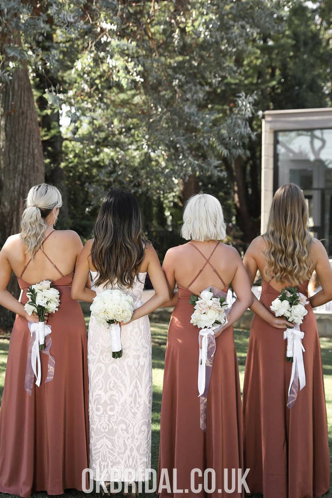 Charming Spaghetti Straps A-line Sexy Slit Backless Bridesmaid Dress, FC4794