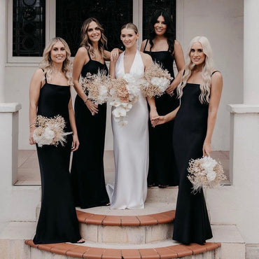 Black Spaghetti Straps Mermaid  Sleeveless Long Bridesmaid Dress, FC6626