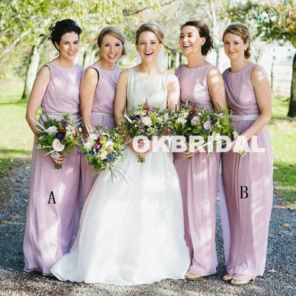 Chiffon V-Back Bridesmaid Dresses, Long Round Neckline Bridesmaid Dresses, KX944