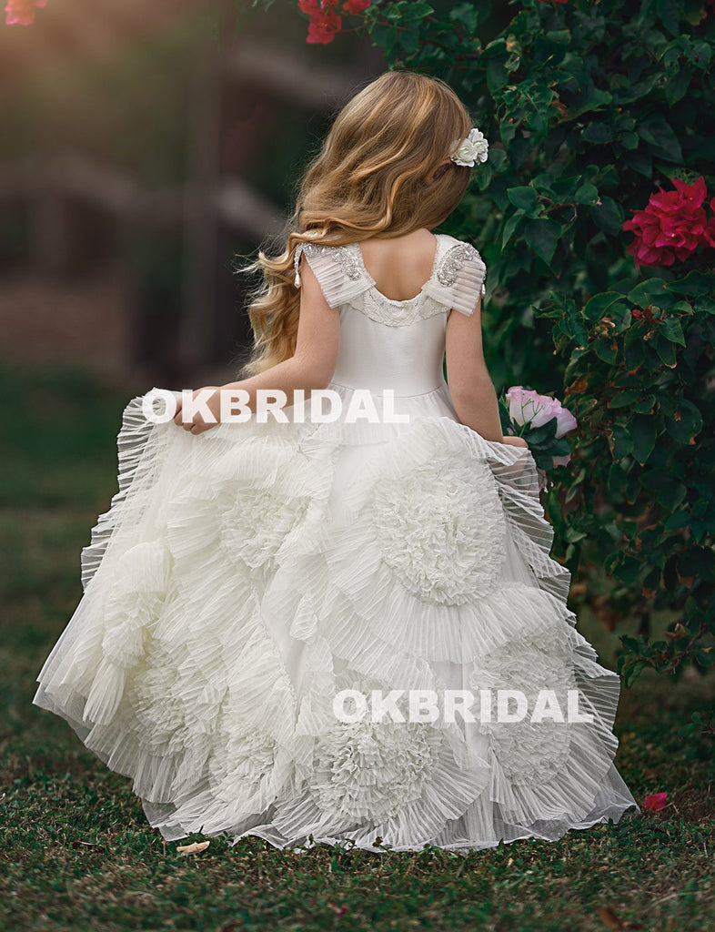 Cute Tulle Flower Girl Dresses, Beaded Round Neckline Popular Little Girl Dresses, KX988