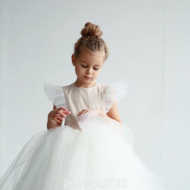 Ivory A-line Cute Tulle Flower Girl Dress, FC2165