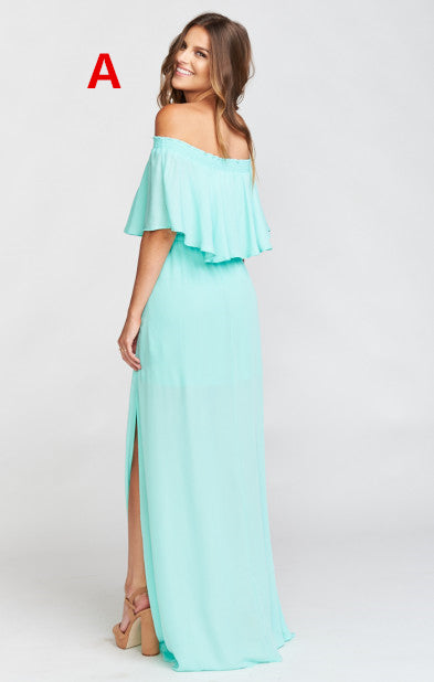 Pretty Young Junior Mint Mismatched Different Styles Side Split Chiffon Cheap Long Bridesmaid Dresses, WG197