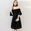 Black Off Shoulder Homecoming Dresses, Lace Backless Short Sleeve Homecoming Dresses, KX1505