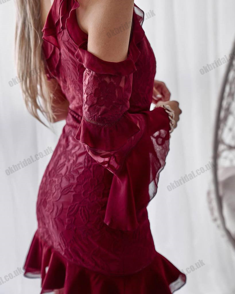 One Shoulder Lace Homecoming Dresses, Sheath Tulle Homecoming Dresses, KX1510