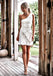 One Shoulder White Homecoming Dresses, Lace Sleeveless Homecoming Dresses, KX1518