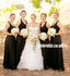 Black V-Neck Backles A-Line Sleeveless Floor-Length Bridesmaid Dress, KX940