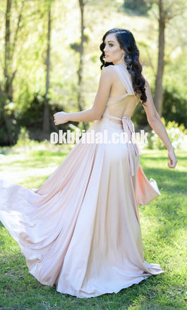 Pink Convertible Backless Bridesmaid Dress, Elastic Satin A-Line Bridesmaid Dress, KX956