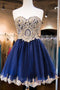 Navy Blue Skirt Gold Lace Beaded homecoming prom dresses, CM0027