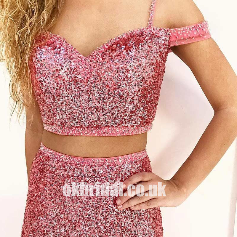 Gradual Sequin Mermaid Prom Dress, Sparkle Beaded Two Pieces Prom Dress, KX1251