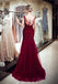 Red Sparkly Beaded Mermaid Sleeveless Tulle Sequin Backless Prom Dresses, FC1780