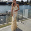 Gold Sequin Mermaid Backless V-Neck Prom Dresses, FC1938